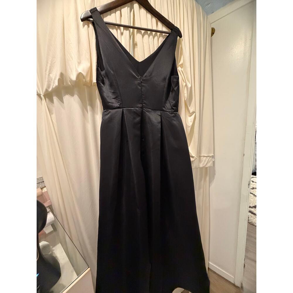 LOFT Midi Dress High Low Fit Flare Women Sz 0 Black V Neck Elegant Classic Glam - Picture 3 of 4